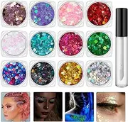 Body and Hair Glitter - 12 Colors Luminous Face Glitter,Portable Carnivals Supplies, Festive Makeup with Quick Drying Glue for Nightclub