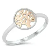 Tree of Life Ring Sterling Silver 925 Rose Gold Rhodium Plate Height 9 mm Size 9