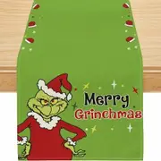 Christmas Grinch Table Runner Decor for Table Funny Xmas Decor Seasonal Winter Holiday Home Party Dining Table Decorations-33*180cm