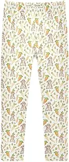 [Joisal] Cute Bunny Carrot White Pants Girls, Comfy for Girls Athletic Pants, 4-10T