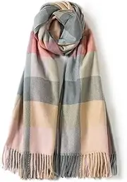 [Villand] Women's Wool Scarf - Winter Warm Checked Pashmina Scarves for Women, Large Soft Thick Shawls and Wraps with Gift Box