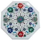 18" White Marble Table Top Mosaic Inlaid Paua Shell Handmade Inlay Decor Art