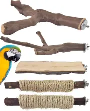 5PCS Large Bird Perch Stand, Natural Wood Pole Standing Paw Grinding Fork Parro