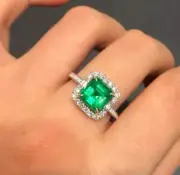 2. 16 Ct Square Cut Natural Emerald Diamond Ring 14K solid White gold 6 7