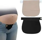 Visxcnu Pack of 2 Women's Trousers Extenders, Pregnancy Trousers Extender, Adjustable Button Extension for Trousers (Black/Camel)
