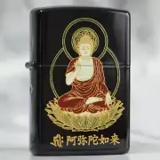 Zippo Amida Nyorai Gold Makie Buddha Statue Black Brass Oil Lighter Regular Case