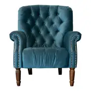 [Florabelle Living] Maurice Velvet Blue Buttoned Armchair W/ Studs
