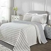 Superior 3 Piece Cotton Reversible Bedspread and Sham Set, Home Bed Decor, Decorative Bed Spread, 2 Pillow Shams, Medium Weight, Matelasse Coverlet Bedding, Valencia Collection, Queen Size, Blue