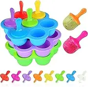 Silicone Popsicle Molds 3 Pack,Silicone Mini Ice Pop Molds with Colorful Popsicle Sticks,BPA Free Easy Release Food Storage Container Ice Cube Tray Round (Blue Purple Green)