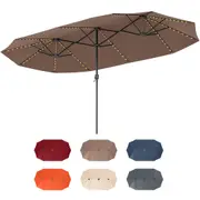 Costway 4.7m Extra Large Patio Umbrella w/LED Solar Light 12 Heavy-Duty Rib Crank Outdoor Double-Sided Parasol