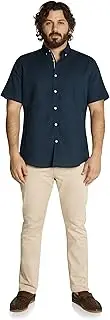 [Johnny Bigg] Fresno Linen Shirt Navy 2 XL Big and Tall Large and Plus Sizes XL-8XL with Longer Length Options Short Sleeve