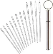 12 PCS Large Eye Blunt Tapestry Sewing Needles for Yarn and Embroidery, Stainless Steel Hand Knitting Needles Set with Aluminum Storage Tube for Cross Stitch, Darning, Needlework and Crafts