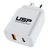 USP 6976552041751 20W QC 3.0 Dual Port USB-A USB-C PD Fast Wall Charger White,Safe Charge