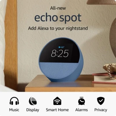 ⚡New Amazon Echo Spot - Smart alarm clock w/ vibrant sound + Alexa - 2025 Model⚡