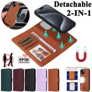 For iPhone 16 16e 15 14 13 12 11 Pro Max XR Case Leather Removable Wallet Cover