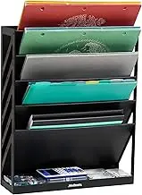 Mind Reader 5-Tier Vertical File Storage, Desktop Organizer, Wall Mount, Office, Plastic, 13" L x 4.25" W x 16" H, Black