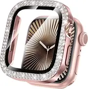 Goton Bling Screen Protector Compatible for Apple Watch Series 10 9 8 7 6 5 4 SE 2 41mm 44mm 40mm 45mm 46mm 42mm Case for Women, Glitter Diamond Rhinestone Face Cover for iWatch Accessories
