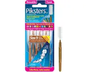Piksters Interdental Brush - Brushes for cleaning between teeth (7 Pack, Size 9 (Gold))