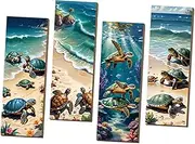 WeiLaiKeQi 4Pcs Sea Turtle Wall Art, Wall Decor DIY Hanging Wooden Photography Prop Sea Turtle Pictures Artwork for Bedroom Bathroom