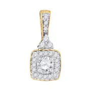 10k Yellow Gold Round Diamond Solitaire Square Frame Pendant 1/2 Cttw