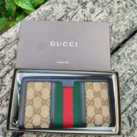 在飛比找PopChill優惠-[二手] 二手真品GUCCI 綠紅綠緹花布ㄇ字拉鍊長夾