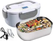 Electric Lunch Box 3 In 1 Electric Lunch Box For Car, Truck And Office - 12V And 220V Stainless Steel Heating Bowl (Grey)