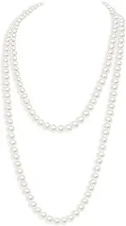 [FORUBUS] 1920s Flapper Faux Pearls Long Beaded Necklace, Gatsby Ballgown Cosplay Necklace, Old School Vintage Layered Pearls Necklace for Women Prom Jewelry