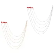 Rhinestone Chain Brooch Pins, 2 Pcs Round Tassel Chain, Red