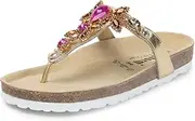 [VITAFORM] Mules for Women with Fine Jewellery Details, Toe Separator Made of Soft Nappa Leather, Play of Colours Made of Orange, Pink and Gold, Summer Shoes, Fashionable and Comfortable, Size