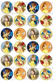 24 x BEAUTY & THE BEAST Edible Wafer Paper Cupcake Toppers Disney BELLE Cake