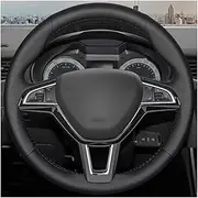 JDFHQT Car Steering Wheel Cover, for Skoda, for Octavia, 2017, for Fabia 2016 2017, for Rapid, Spaceback, for Superb Microfiber Leather Car Steering Wheel Cover(Black Orange Thread)