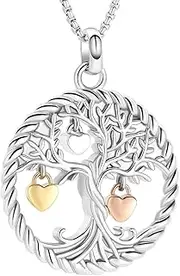 EQIOENAYE(売店) [STORE] Tree of Life Cremation Jewelry Stainless Steel Family Keepsake Pendant Urn Memorial Necklace for Loved Ones Ashes, pendant with chain