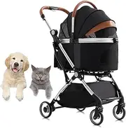 Pet Strollers Foldable Dog Pram Pushchair with Rain Cover, Dog Stroller for Medium Small Dogs, Separable Pet Cat Dog Stroller Trolley Travel Carrier with Cup Holder(Nero)