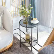 2 Tier Round Sofa Side End Table Tempered Glass Top Snack Coffee Laptop Desk
