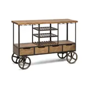 Lirash Industrial Wooden Drinks Trolley Bar Cart with Wine Bottle Storage Rack