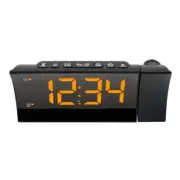 Alarm Clock Black Curved LED Projection Time Radio Glowing Nightlight USB port