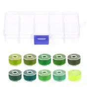 Prewound Sewing Bobbin Thread Set of 10pcs W Storage Plastic Case, Green Series