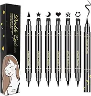 [LOKFAR] 6 Pcs Double-Side Liquid Eyeliner Stamp Pen Set, Eye Liners for Women Waterproof Eyeliner Pencil Black Eye-liner Stencils Long-Lasting Tattoo Makeup-Triangle,Star,Moon,Heart,Flower,Smiley
