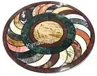 Round Marble Dining Table Top Multicolor Gemstone Inlay Work Sofa Table for Home