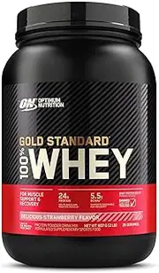 OPTIMUM NUTRITION Gold Standard 100% Whey Protein Powder, Strawberry, 907g - [2024/2025 plastic neck band packaging may vary]