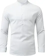 [Generic] Active Wear Clothes Men Top Shirt Stand Collar Blouse Roll Up Sleeve Long Sleeve Fashion Top T Shirt Under Shirt Men