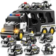 Police Truck Toy for 3-9 Years Old Boys & Girls - 7 in 1 Black Carrier Vehicl...