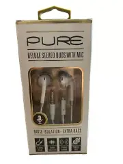 PURE Deluxe Stereo Ear Buds With Mic Noise Isolation & Extra Bass White Apple