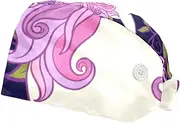 [WOSHJIUK] Working Hat 2 Pack Scrub Caps for Women,Butterfly and Unicorn,Tie Back Cap Adjustable Scrub Hat