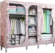 Portable Wardrobe Cloth Wardrobe Bedroom Closet,Portable Fabric Wardrobe Multifunction Open Wardrobe Metal Bracket Wardrobe Storage Organiser,D,168 * 45 * 165cm Portable Cloth Hanger