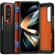 X-FOUR Z Fold 4 Case Magnetic Hinge Protection - Cover for Samsung Galaxy Z Fold 4 5G (2022) Hard PC & Soft TPU Edge Non-Slip Shockproof Protective Phone Case No Adhesive - Red