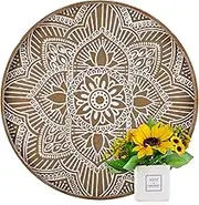 Hanobe Large Round Wood Decorative Tray: Rustic Coffee Table Tray Farmhouse Tray Decor Brown Centerpiece Wooden Serving Trays Rounded Tray for Kitchen Counter Boho Ottoman Tray for Home