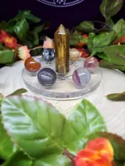 Beautiful Crystal Grid Gift 6 Mini Spheres Tower + Velvet Pouch