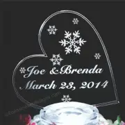 Snowflake LED Lighted Wedding Cake Topper SideHeart Acrylic Custom Engraved