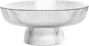 Alipis Vertical Texture Footed Glass Fruit Bowl Large Capacity Decorative Fruit Serving Plate for Kitchen Counter